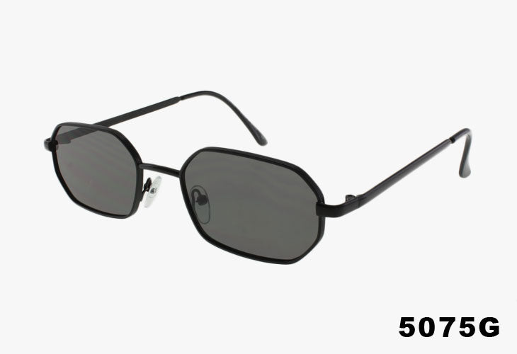 Sunglasses with dark lenses and thin black frames on a white background, labeled '5075G'.