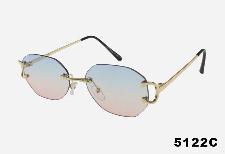 Sunglasses with gold frame and gradient lenses on a white background