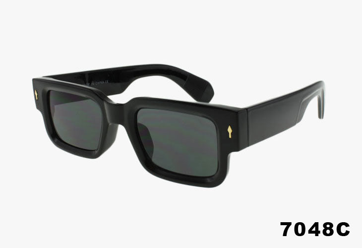 Thick black rectangular frame sunglasses with smoke lens