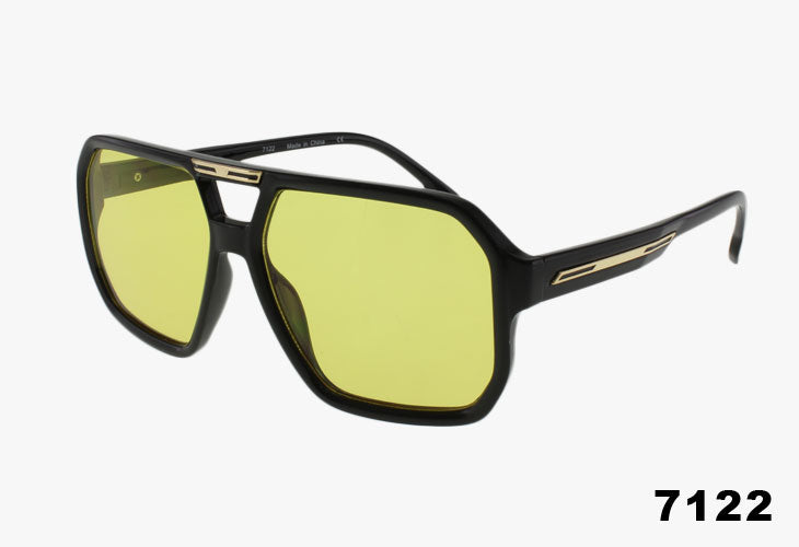 yellow Metal Bridge Square Pilot Style Wholesale Sunglasses