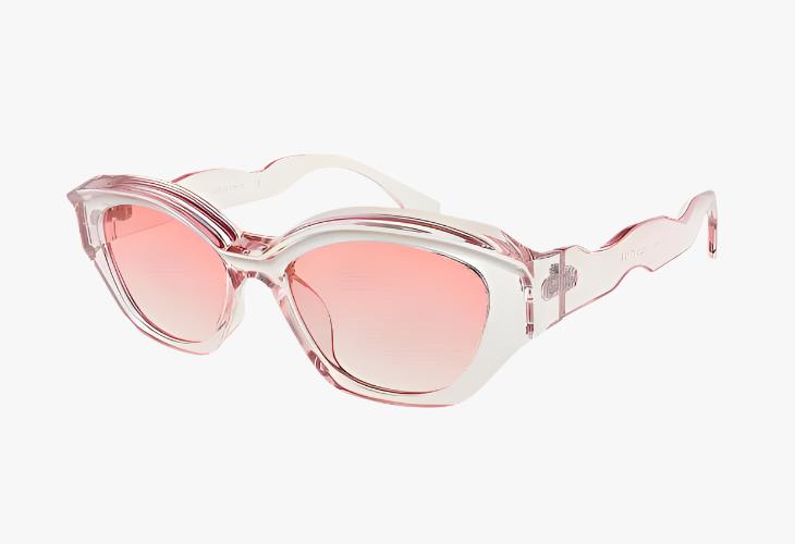 pink Wholesale Fashion Crystal Curved Temple Sunglasses