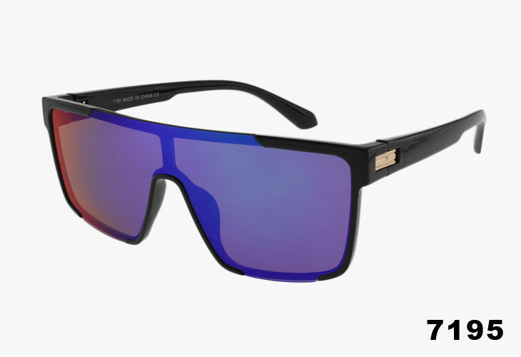 black frame blue mirror Wholesale Fashion Sport Shield Flat Top Sunglasses