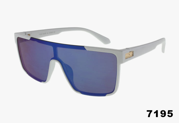 white frame blue mirror Wholesale Fashion Sport Shield Flat Top Sunglasses