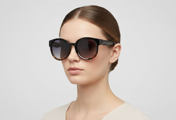 woman wearing oversized round sunglasses