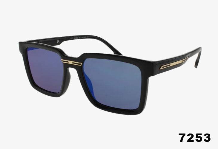 blue mirror Fashion Squared Metal Detail Wholesale Sunglasses