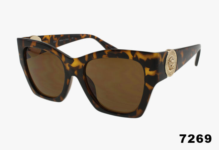 tortoise Wholesale Fashion Oversized Square Emblem Sunglasses