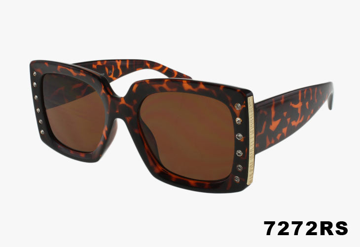 tortoise Oversized Square Framed Metal and Rhinestone Sunglasses