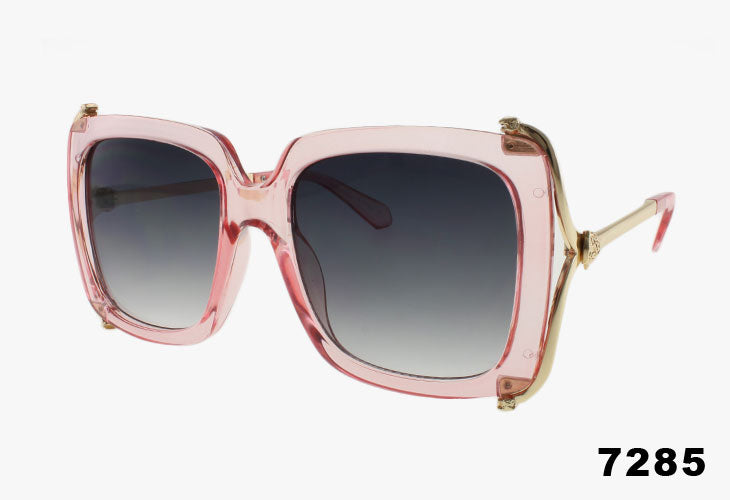 clear pink Wholesale Fashion Square Metal Leopard Emblem Sunglasses
