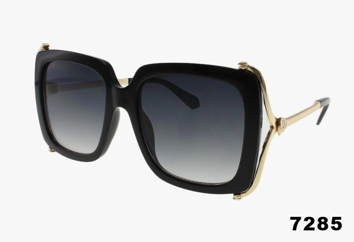 black Wholesale Fashion Square Metal Leopard Emblem Sunglasses