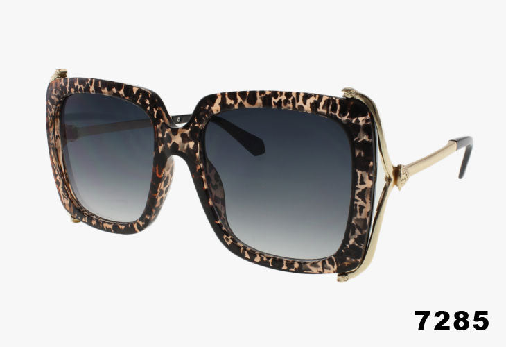 dark tortoise Wholesale Fashion Square Metal Leopard Emblem Sunglasses