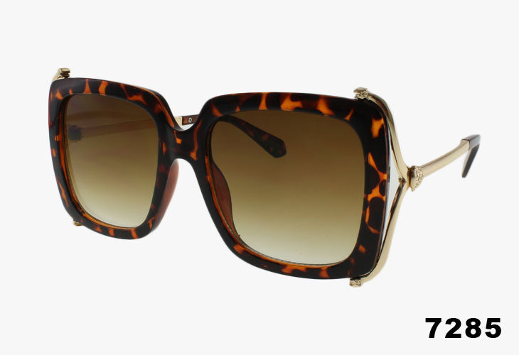 brown Wholesale Fashion Square Metal Leopard Emblem Sunglasses