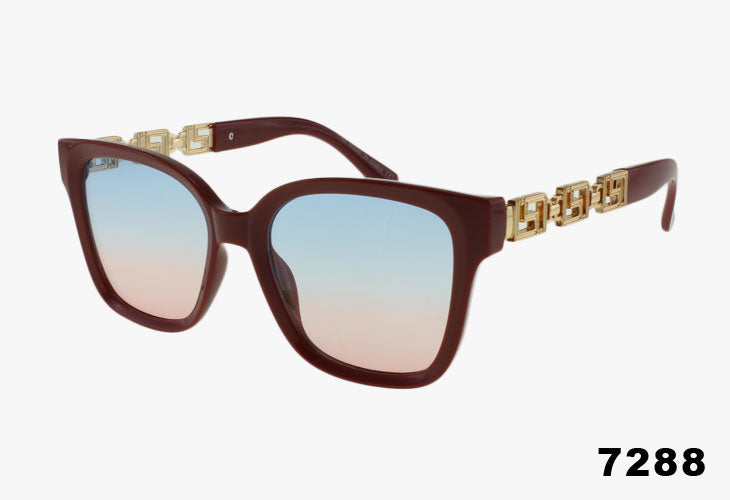 maroon Designer Inspired Wholesale Square Cat Eye Style Sunglasses