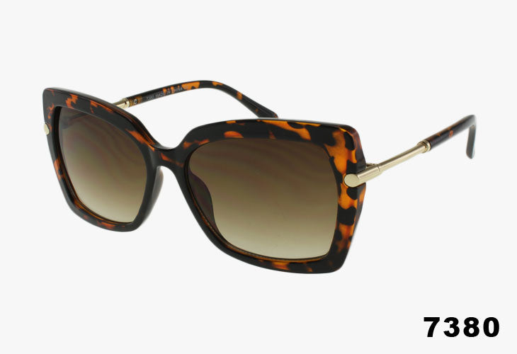 tortoise Wholesale Square Frame Rounded Metal Temple Sunglasses