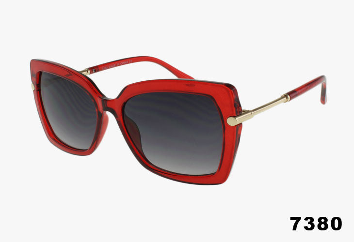 red Wholesale Square Frame Rounded Metal Temple Sunglasses