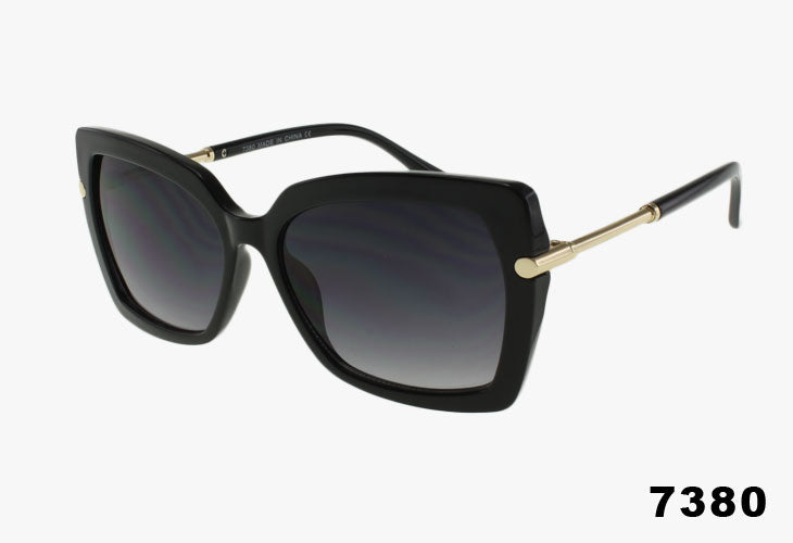 black Wholesale Square Frame Rounded Metal Temple Sunglasses