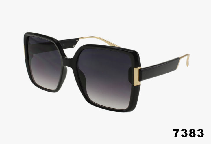 black Wholesale Fashion Square Metal Temple Sunglasses