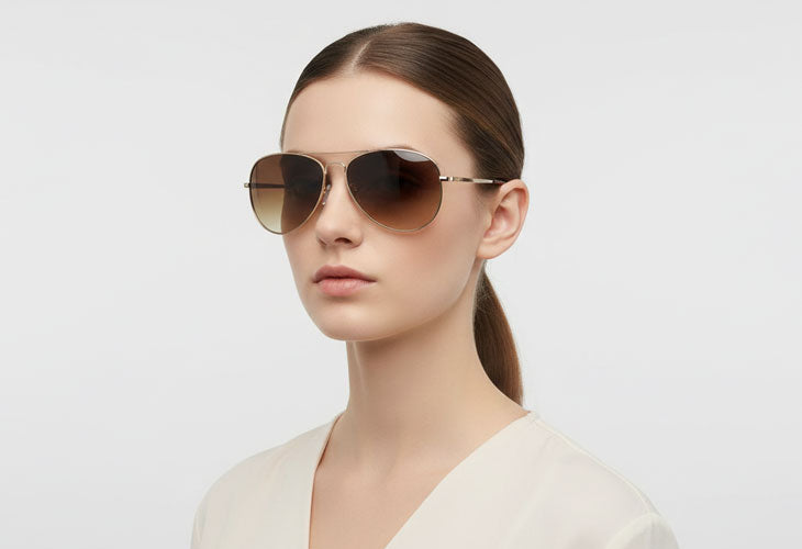 Woman wearing sunglasses with a plain background