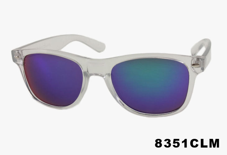 green Wholesale Classic Rectangular Clear Frame Mirror Sunglasses