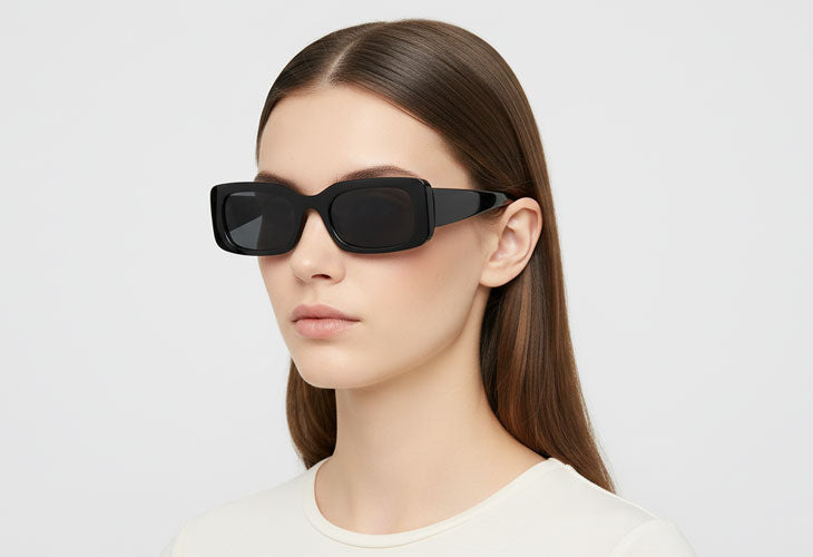 woman wearing black rectangular sunglasses