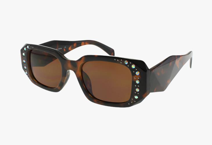 brown Wholesale Fashion Geometric Rhinestone Sunglasses