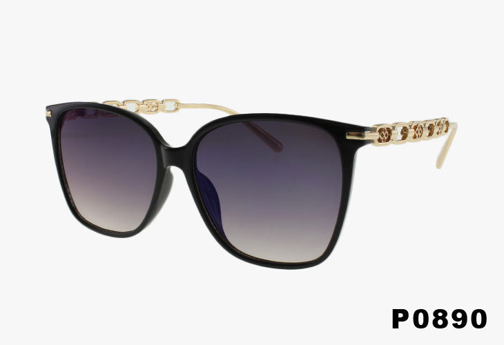 gradient black Luxury Cat Eye Floral Chain Link Wholesale Sunglasses