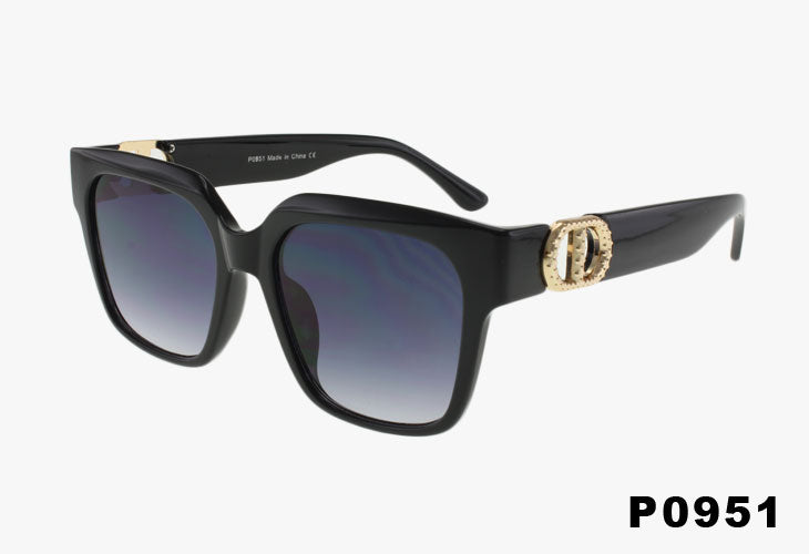 black Wholesale Fashion Square Luxury Metal Buckle Sunglasses