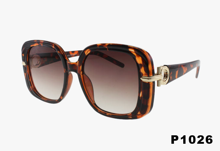 tortoise Large Rounded Square Buckle Wholesale Sunglasses