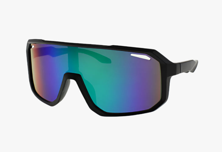 Sunglasses with multicolored lenses on a white background