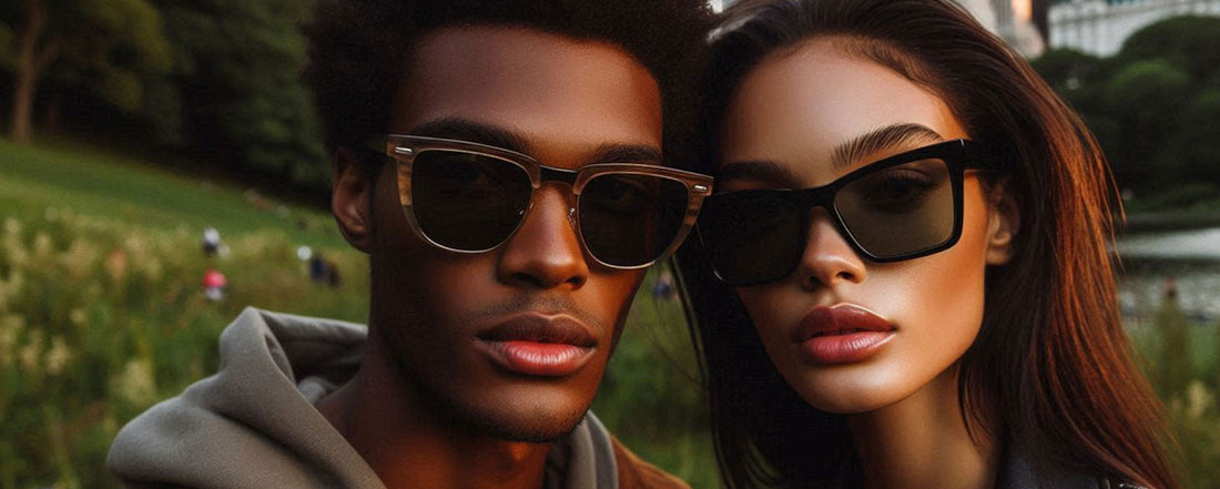 male and female wearing sunglasses in central park in new york city