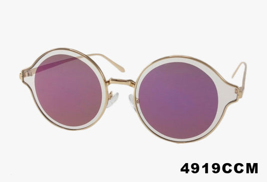 purple Wholesale Metal Round Clear Trim Sunglasses