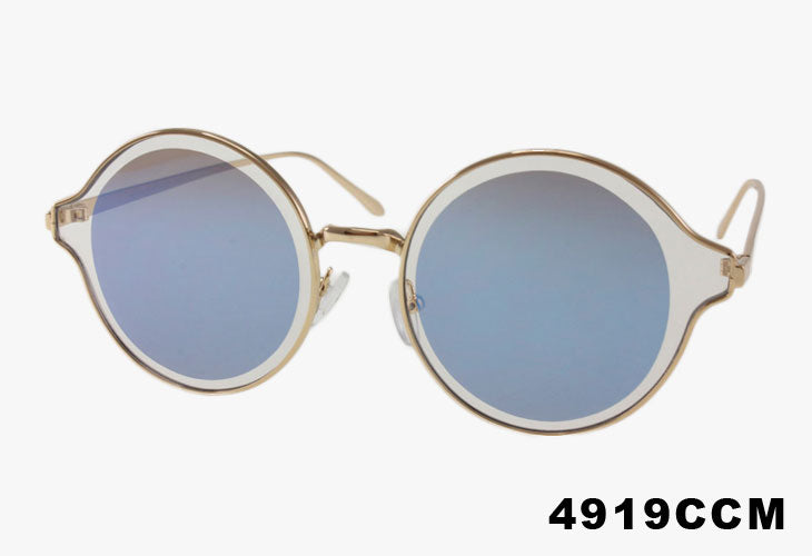 blue Wholesale Metal Round Clear Trim Sunglasses