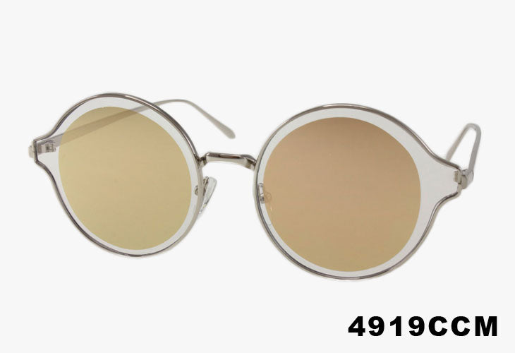 yellow Wholesale Metal Round Clear Trim Sunglasses