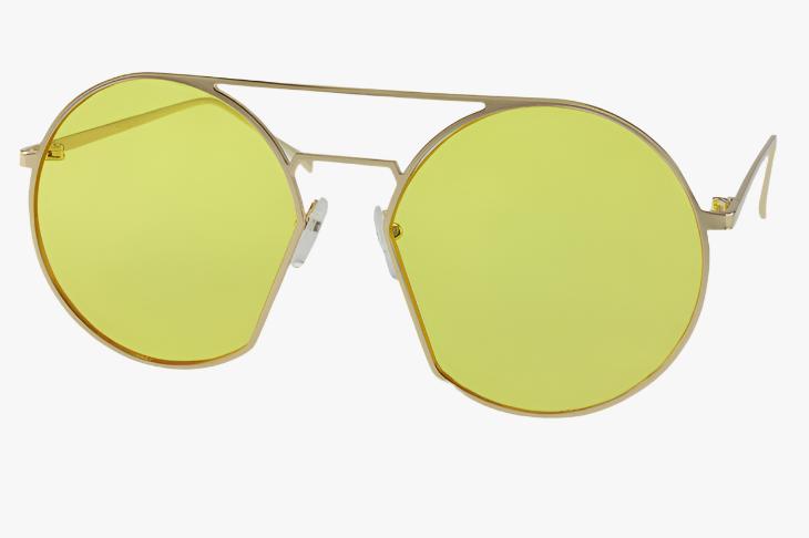 yellow Wholesale Rounded Cut Out Aviator Color Sunglasses