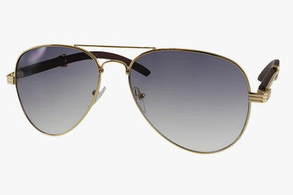 smoke lens Wholesale Metal Aviator With Faux Wood Temple Sunglasses