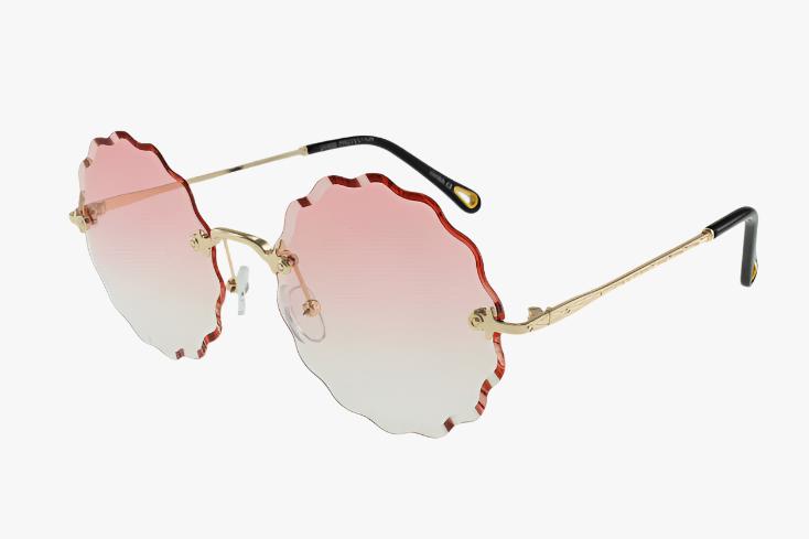 pink Wholesale Fashion Rimless Round Diamond Cut Sunglasses