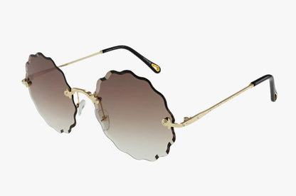 brown Wholesale Fashion Rimless Round Diamond Cut Sunglasses