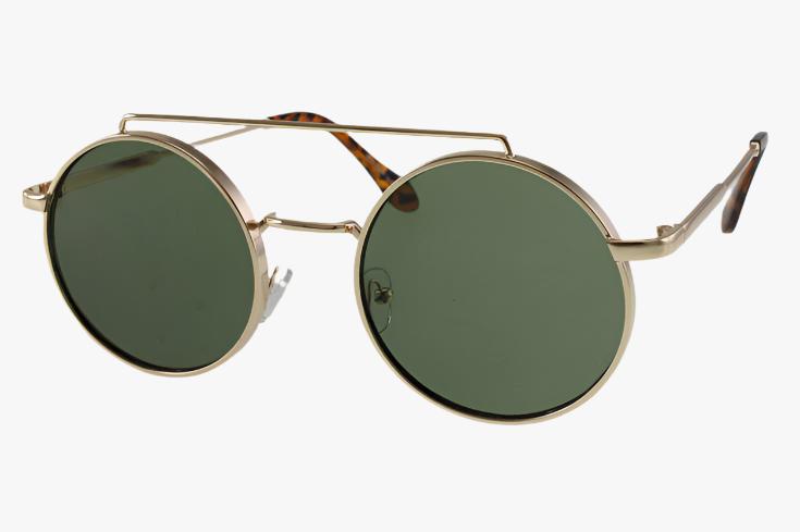 green Wholesale Round Double Bridge Metal Sunglasses