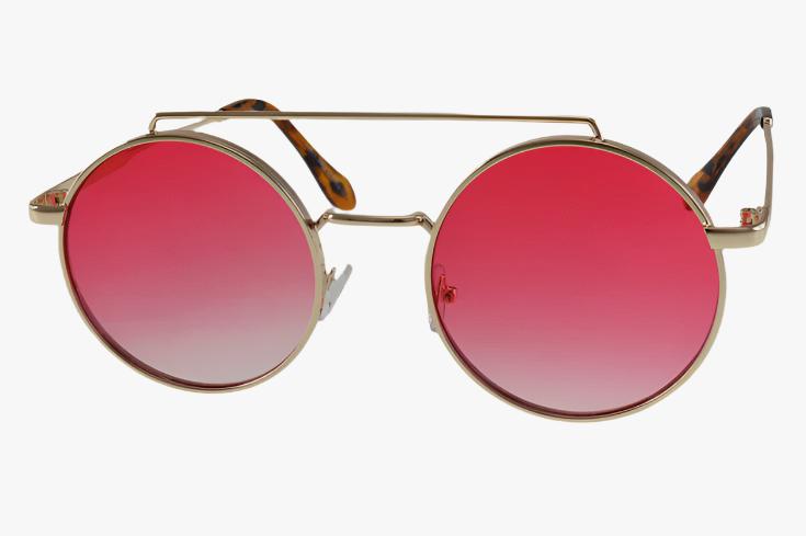 pink Wholesale Round Double Bridge Metal Sunglasses