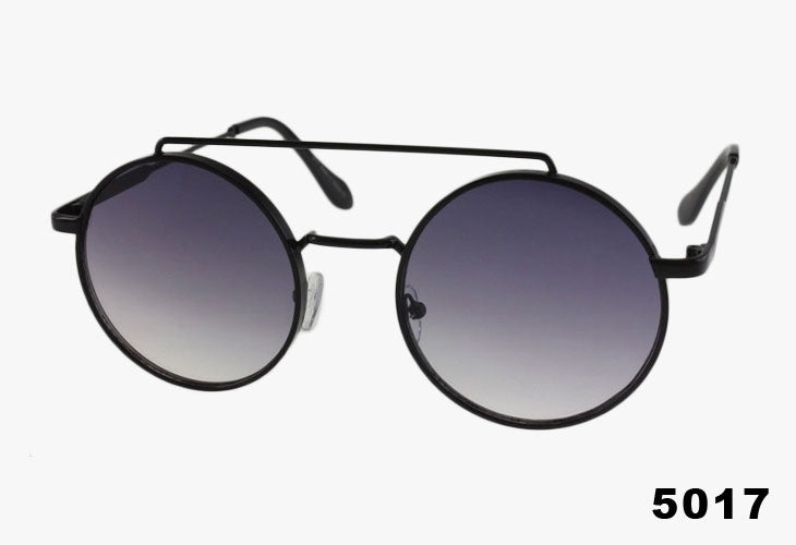 black Wholesale Round Double Bridge Metal Sunglasses