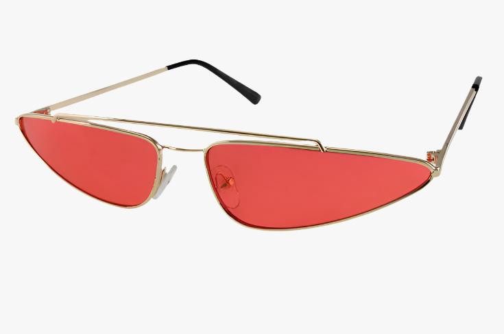 gold red Wholesale Slim Triangle Metal Cat Eye Sunglasses