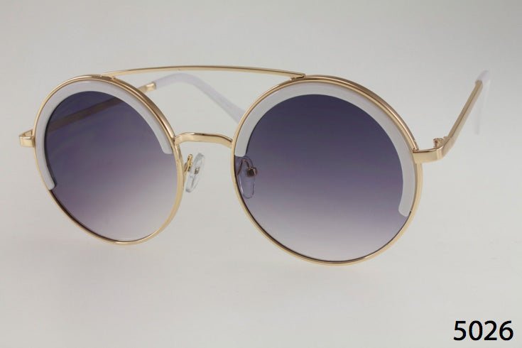 white Fashion Metal Round Inlay Wholesale Sunglasses