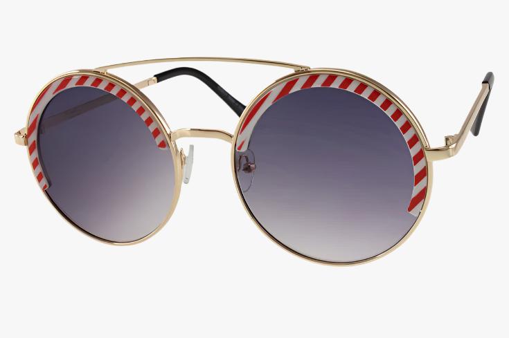 red Fashion Metal Round Inlay Wholesale Striped Sunglasses