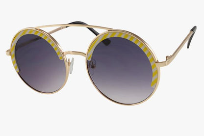 yellow Fashion Metal Round Inlay Wholesale Striped Sunglasses