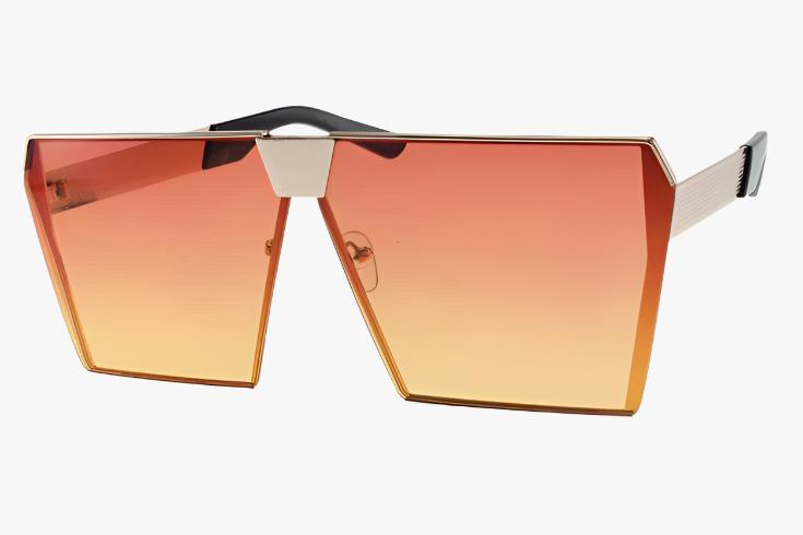 orange Oversized Flat Top Metal Square Sunglasses