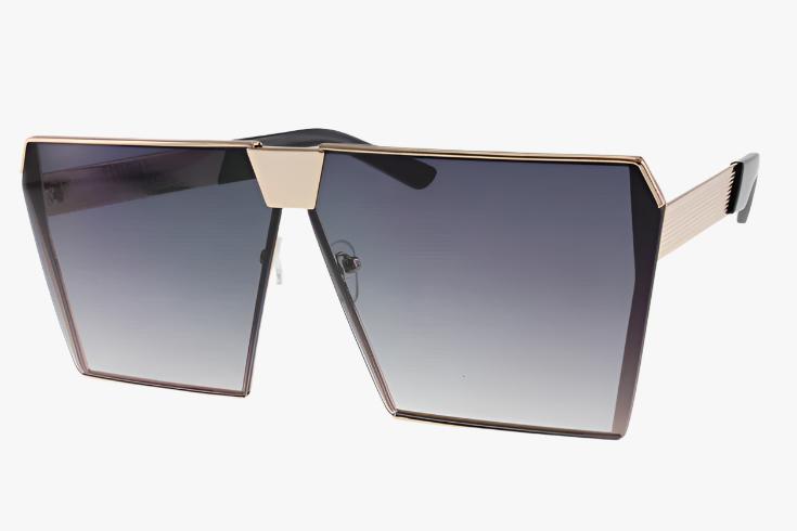 smoke Oversized Flat Top Metal Square Sunglasses