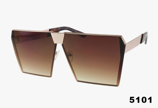 brown Oversized Flat Top Metal Square Sunglasses