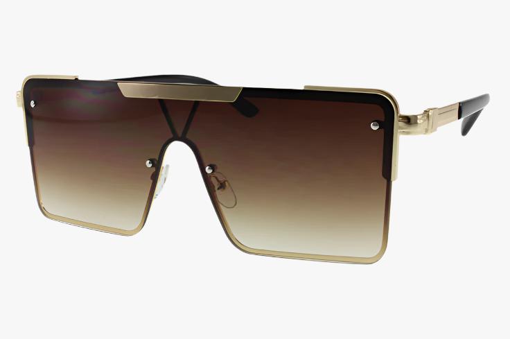 brown Wholesale Fashion Metal Square Shield Sunglasses