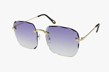 purple Wholesale Fashion Rimless Square Diamond Cut Sunglasses