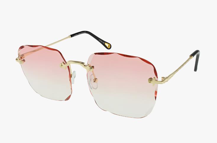 pink Wholesale Fashion Rimless Square Diamond Cut Sunglasses