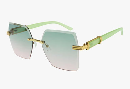 green Wholesale Fashion Rimless Large Square Diamond Cut Sunglasses